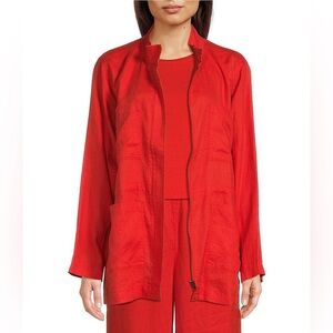 NWT Eileen Fisher Organic Linen Stand Collar Long Sleeve Zip Front Jacket Sz 1X